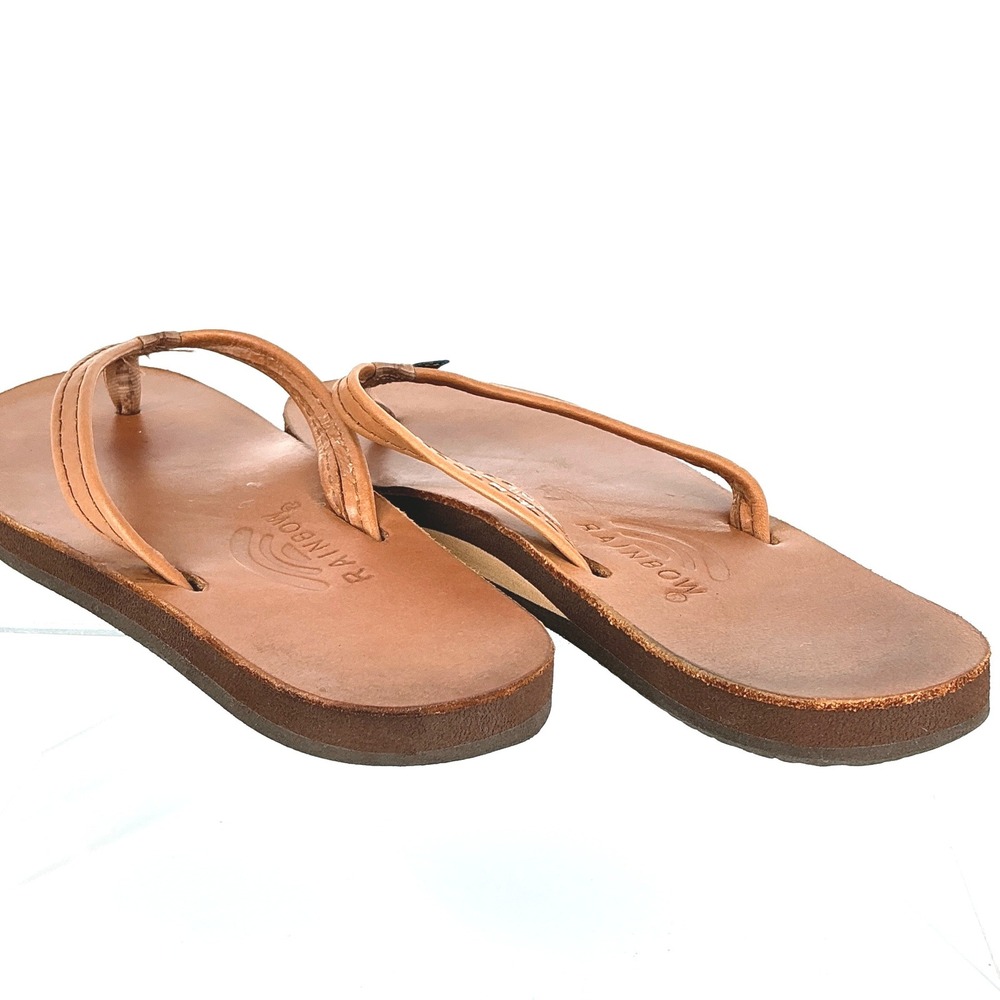 Rainbow Womens Size 9.5 Single Layer Narrow Strap Leather Flip Flop Sandal Thong - Picture 5 of 14